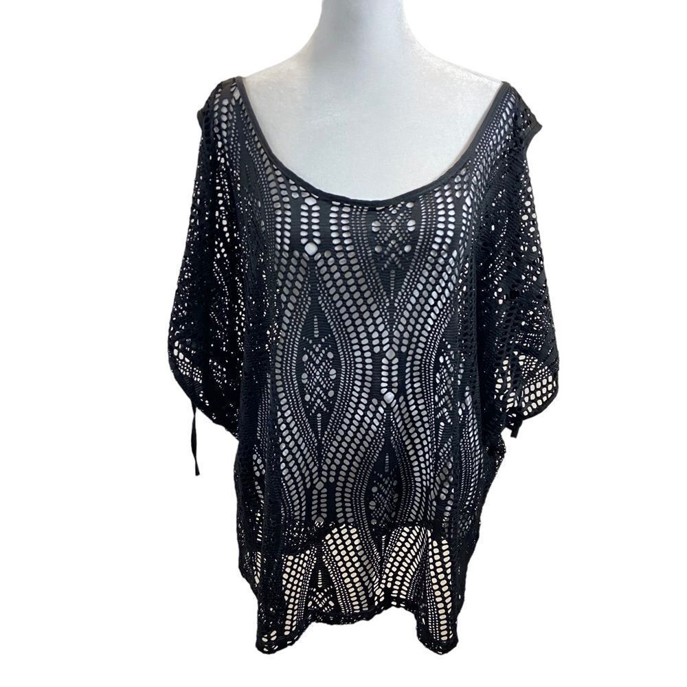 Cupshe Black Open Weave Tie Sleeve‎ Beach Swim Cover Up One Size